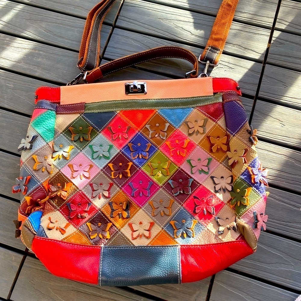 Vera Pelle Multicolor Patchwork Leather Shoulder Bag